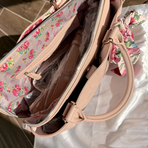 Betsey Johnson Cream Satchel with Floral Scarf - Picture 8 of 9